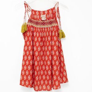 Nicole Miller Atelier Tank Top Floral Embroidered Tassels Orange Size Small New